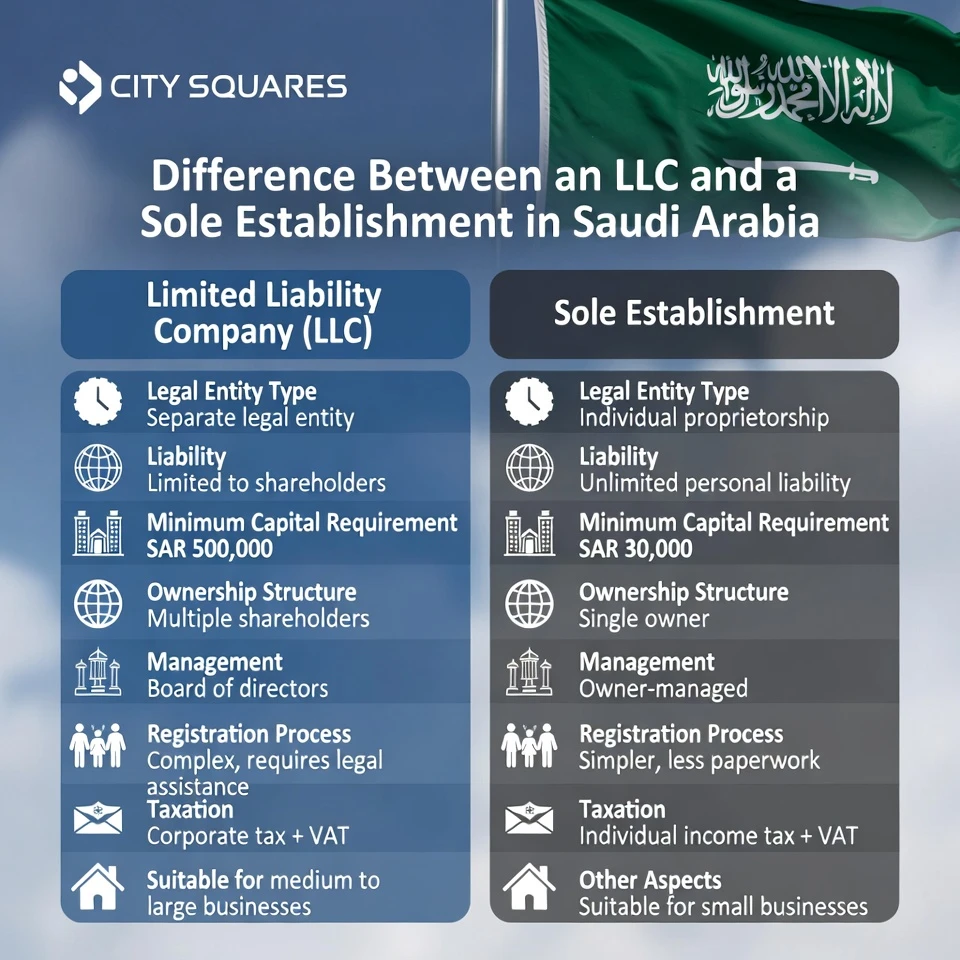 Difference Between an LLC and a Sole Establishment in Saudi Arabia